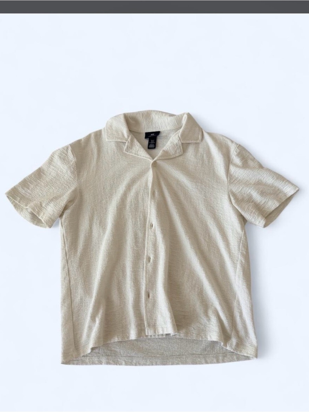 H&M Cream Short-Sleeve Camp Collar Button-Down Shirt